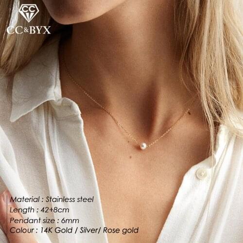 CC Stainless Steel Necklace For Women 6mm Imitation Pearl Chain Chock Necklaces Jewelry Pendant Fashion Party Fine Gifts YX14917