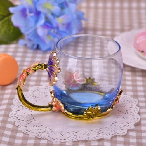 Luxury Enameled Crystal Glass Of Rose heat-resistant Tea Bottle Come with Spoon Tea Milk Mug Wedding Gifts B1