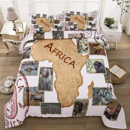 Luxury Bed Linens Retro Africa Map Queen King Size Duvet Cover Set Single DoubleTwin Bedding Set With Pillowcase For Boy Adults