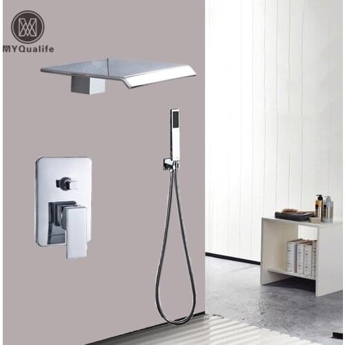 Ceiling Mounted All Brass Waterfall shower Faucet Single Lever Concealed Shower Mixing Valve Tap