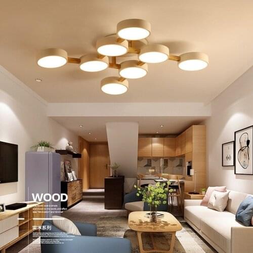 Modern LED bedroom living room ceiling lamp solid wood hotel restaurant lighting corridor modeling lamps