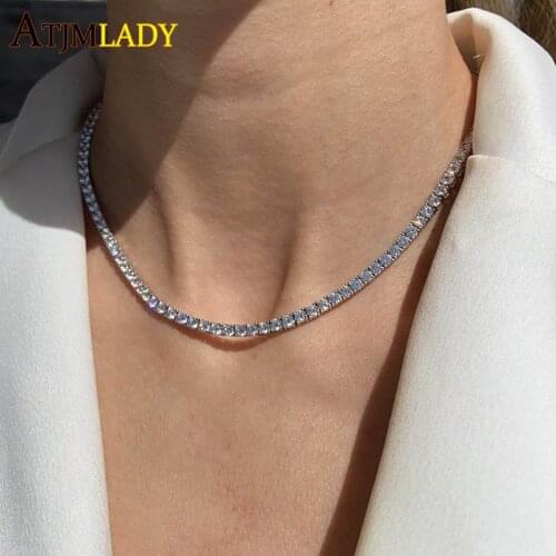 Thin 3mm cz 1 Row Shiny Tennis Chain Necklace HipHop Iced Out Bling Cubic Zircon Choker Jewelry Gold Color Plated For Women Men
