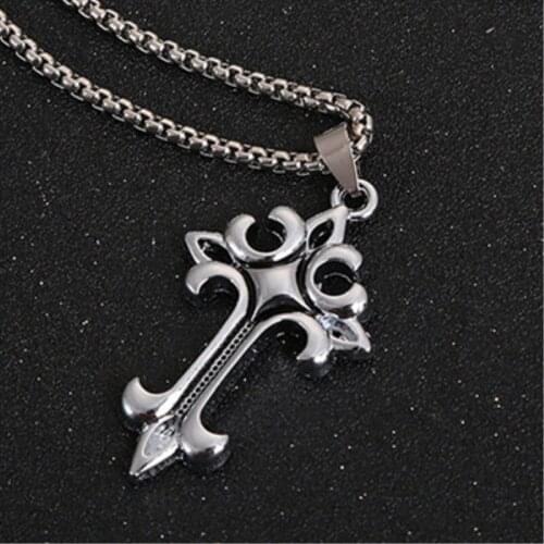HTZZY Vintage Cross Necklace for Men Design New Fashion Cross Pendant with 60cm Box Chain Long Necklace Jewelry HT-7271
