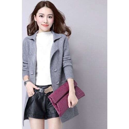 Ladies sweaters Autumn and winter womens high-quality long-sleeved button jacket knit cardigan lapel loose womens sweater coat