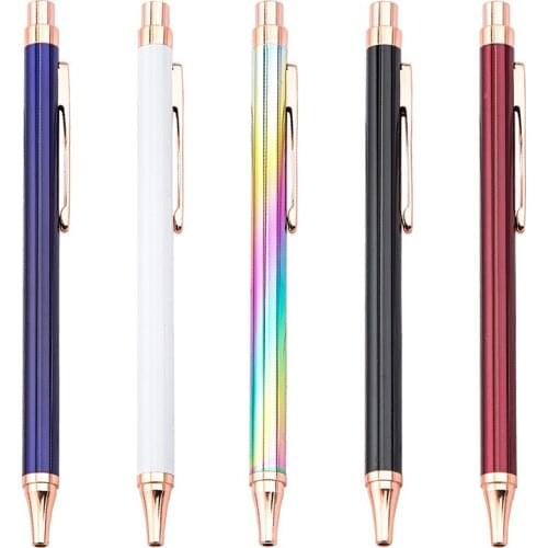 1pcs Upscale Business Office Metal Ballpoint Pens Creative 1MM Press Type Signing Pens Fashion School Supplies Writing Pens