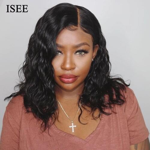 20CM Body Wave Short Bob Human Hair Wigs 13X4 Lace Frontal Wig ISEE HAIR Malaysian Body Wave Bob Lace Front Wigs For Women