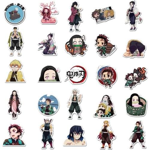 50pcs Anime Demon Slayer Kimetsu No Yaiba Sticker Skateboard Luggage Motorcycle Guitar Kid Boy Waterproof PVC Sticker