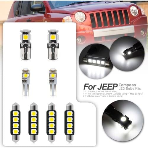 8x Error Free LED Interior Light Kit For 2007-2010 Jeep Compass Accessories Map Dome Trunk License Plate Light Bulbs