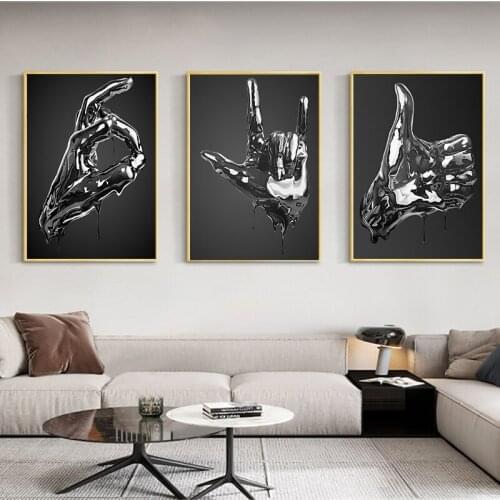 Abstract Gesture Sculpture Art Canvas Painting On The Wall Decor Posters and Prints Statue Black Wall Picture for Living Room