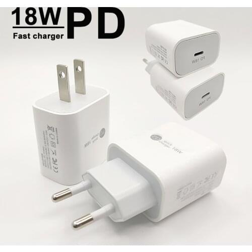 PD 18W USB-C Power Adapter US EU Plug QC3.0 Charge For iphone 12 12mini Pro Max Type C fast charger for iPhone 8 Plus X XR 11 XS