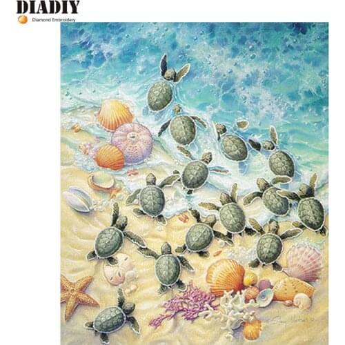 DIY 5D Diamond Mosaic Diamond Painting Cross Stitch Green Turtle Hatchlings Kit Diamonds Embroidery round Drill Home Decoration