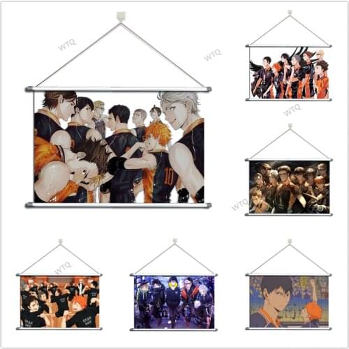 WTQ Anime Posters Haikyuu!! Hinata Shouyou Kageyama Tobio Alloy Fabric Canvas Painting Wall Art Picture Room Decor Home Decor
