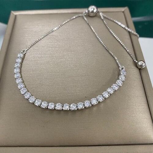 100% 925 Sterling Silver 2.5mm High Carbon Diamond Bracelet Adjustable Bracelets For Women Wedding Party Fine Jewelry Drop Ship