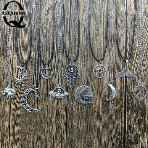 New fashion jewelry chain link om Elephant pendant ufo moon fish hands anchor star necklace mix design for women girl nice gift