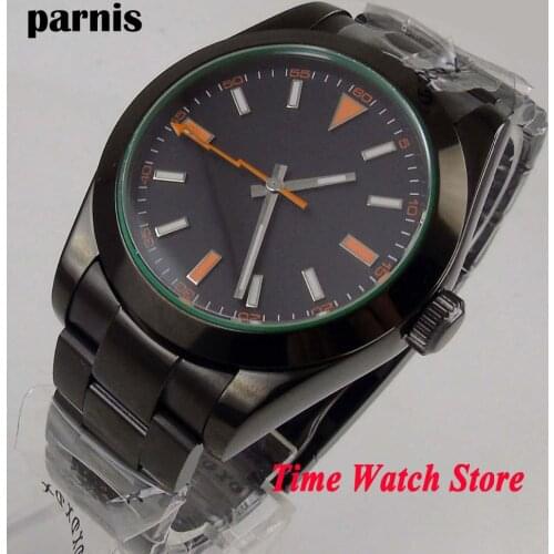 Luxury PARNIS 40mm PVD mens watch black sterile dial flash hand luminous sapphire glass Automatic movement wrist watch 1054