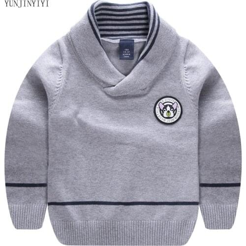 Childrens fashion pullover 2018 casual brand design V lapel pullover baby boy children clothes sweater campus wind