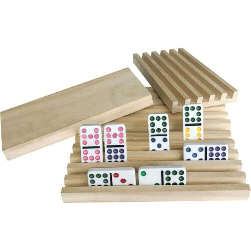 Domino Racks Premium Domino Wooden Trays Holders for Chicken Foot Mexican Train and Domino Games 4PCS/Set