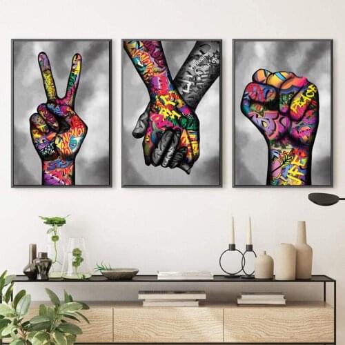 Graffiti Gesture Peace Unity Strong Teamwork Prints And Posters Wall Art Canvas Paiting Wall Pictures For Living Room Home Décor