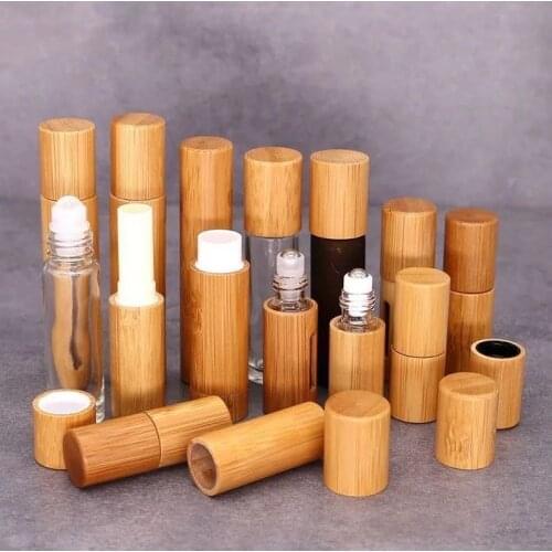 Customized Logo 3ml Empty Natural Bamboo Container for Makeup DIY Lipstick Tube Packaging Jars Beauty Lip Balm Containers Tubes