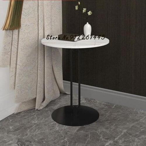 Italian Minimalist Iron Rock Board Edge Corner Table Living Room Small Tea Table Marble Small Round Table Sofa Balcony Small Tab