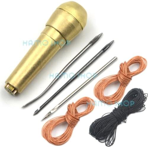 Style C Exquisite Leather Canvas Shoe Repair Tool Awl Set Punch Sewing Kit Needles Copper Handle Stitcher Crochet Line