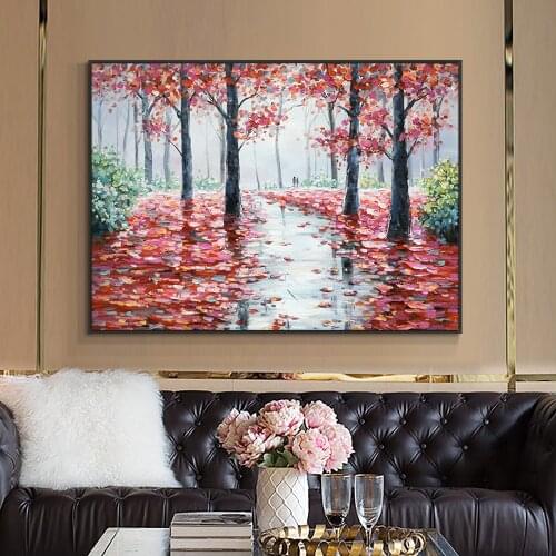 Beautiful Trees With Red Leaves Painting 100% Hand Painted Oil Painting On Canvas Decorative New Original Design Wall Art