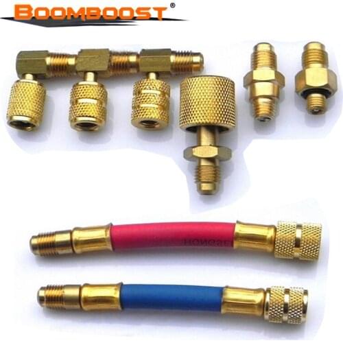 Hose Set R134a R12 Manifold Converting Brass Adapter A/C Air Conditioning Refrigerant Fittings Connector Adapter