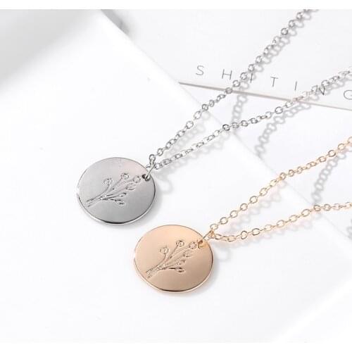 Round Metallic Tree Branch Bud Medal Golden Silver Plated Short Necklace for Women