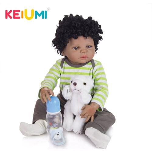 KEIUMI Special 23 Inch 57 cm Black Skin Reborn Baby Boy Full Silicone Body Dolls Lifelike Kids Playmate Baby Toys Birthday Gifts