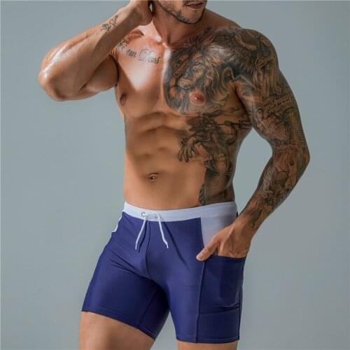 2020 Summer Men Swimwear Pocket Swimming Trunks Quick Dry Board Beach Shorts Bathing Suit Briefs Swimsuits Maillot De Bain Homme