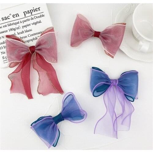Sweet Mesh Yarn Bow Hair Bows for Girls Hair Clips Princess Organza Ribbon Bowknot Hairgrips Barrettes Kids Childrens Headwear