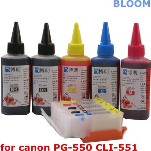For CANON PIXMA MG5450 MG5550 MG6450 Ip7250 MX925 MX725 IX6850 printer PGI 550 refillable ink cartridge+ 5 Color Dye Ink 100ml