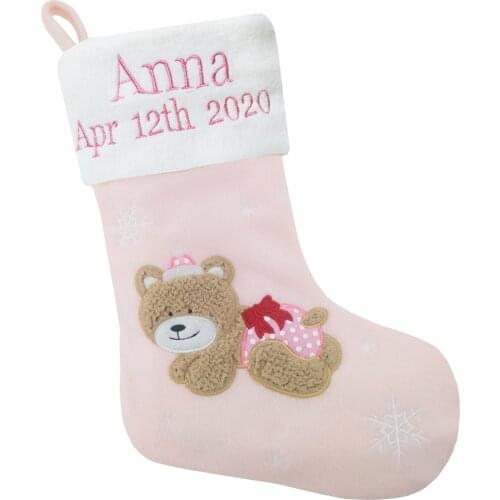 MNSZLKF Personalized Customization Christmas stocking with embroidered baby bear,special for babys first Christmas