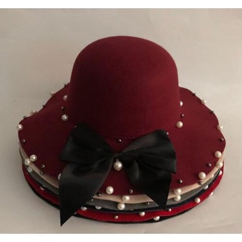 Fashion New Winter Hats Solid Wool Blend Bow Pear Fedoras For Women Girl Casual Spring Wool Artificial Jazz Caps Simple Top Hats