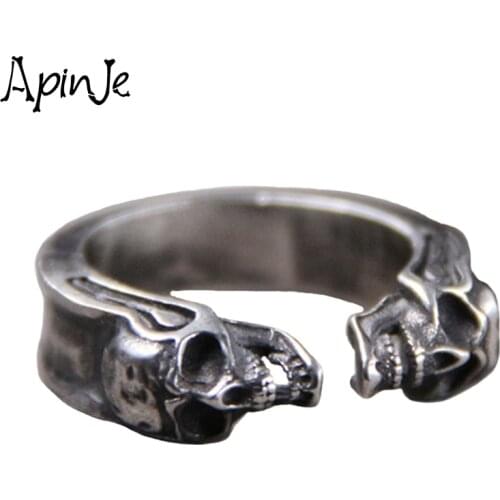 Apinje Thai Silver S925 Sterling Silver Skull Open Tail Ring for Men And Women Skeleton Hip Hop Rock Jewelry