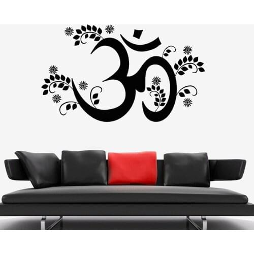 Wall Decal Om Mantra Yoga Hinduism Vedas Talisman Bedroom Home Decoration Vinyl Wall Stickers Flowers Leaf Art Mural S1253