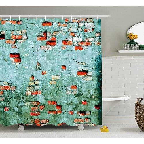 Wall Shower Curtain Fragment of Brickwork Close-up Old Damaged Dramatic Wrecked Grunge Texture Bath Curtains For Bathroom