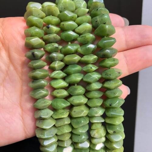 Natural Faceted Rhombus Canadian Green Jades Stone Beads Irregular Loose Spacer Beads For Jewelry Making DIY Bracelet Earring