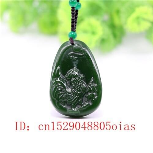 Natural Green Chinese Jade Chicken Pendant Necklace Charm Jadeite Jewelry Carved Amulet Fashion Accessories Gifts for Women Men
