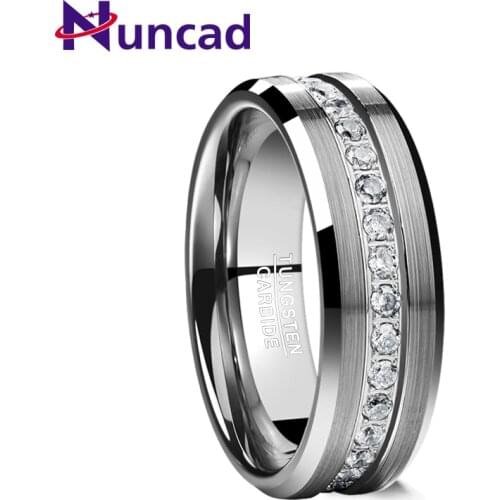 Nuncad 8MM frosted surface middle zircon tungsten carbide ring silver Color Wedding Rings Mens Women Engagement Ring Bijoux