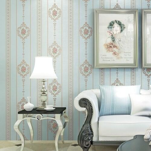 European-Style Pastoral 3D Vertical Stripes Non-Woven Fabric Cozy and Romantic Bedroom Living Room Wallpaper Relief