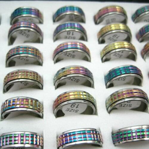 Wholesale Lots bulk 50pcs Spinner Rings Colorful Stainless Steel Double women men ring beautiful Jewelry