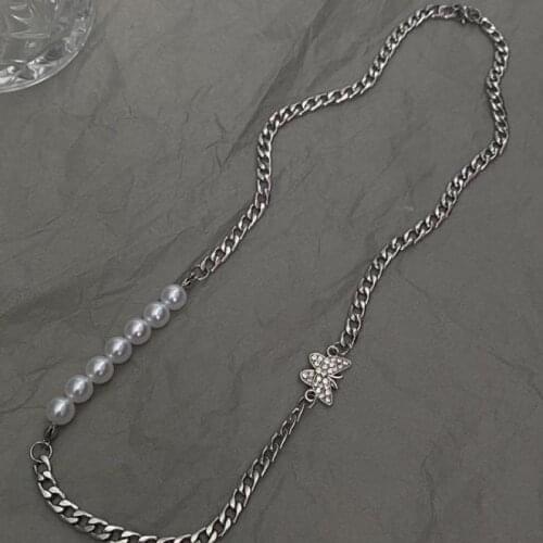 European And American Style Pearl Butterfly Necklace 2021 Fashion New Cool Style Titanium Steel Clavicle Chain Hip Hop Trend