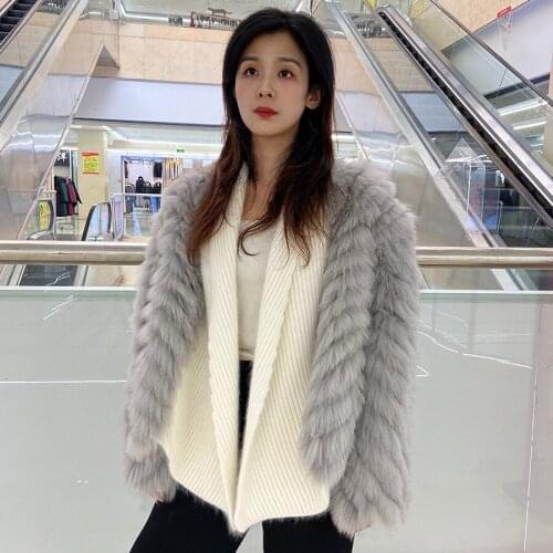 Fox Fur Coat Female Knitted Cardigan Sweater Women Real Fur Jacket Winter Warm Overcoat 2021 New Arrival