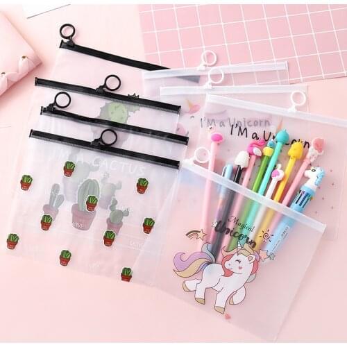 PVC Korean Cute Cactus Unicorn Kawaii Document File Folder Organizer Pencil Bag Plastic Folder School Office Supplies Stationery