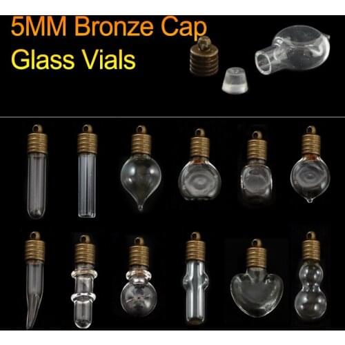 10PCS 5mm glass Vials Pendant with Bronze metal Cap necklace charms name on rice art jewelry making component