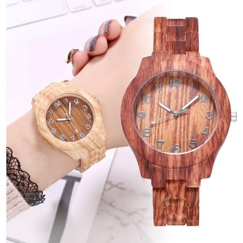 Quartz Watch Casual Analog Wood Texture Wrist Watch with Resin Band Round Dial TT@88