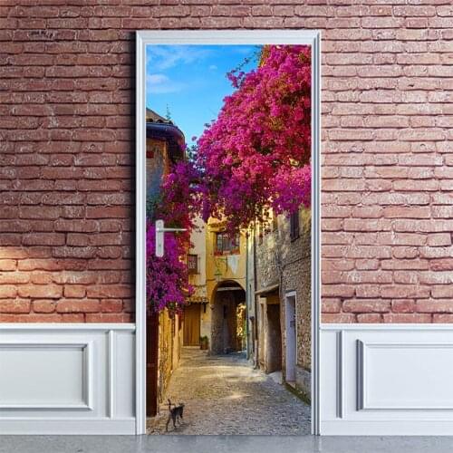 Romantic Room DIY Door Stickers Long Self Stick Wallpaper Bedroom Door Stickers Bathroom Pegatina Puerta Home Design EH50DS