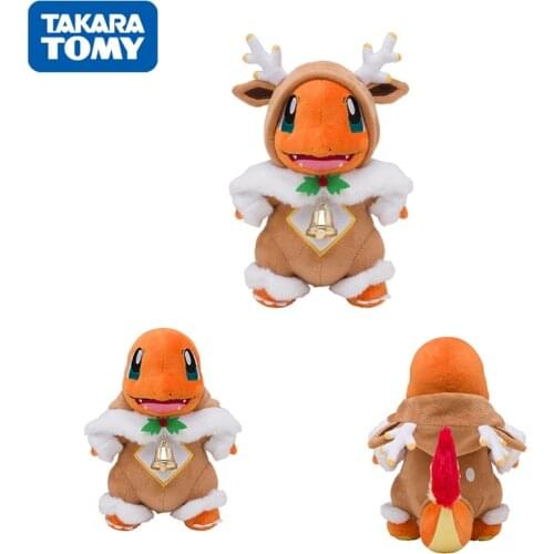 Christmas Anime Stuffed Plush Toy Pokemon Charmander Eevee Movable Doll Character Model Child Toys Best Christma Gift Promotion
