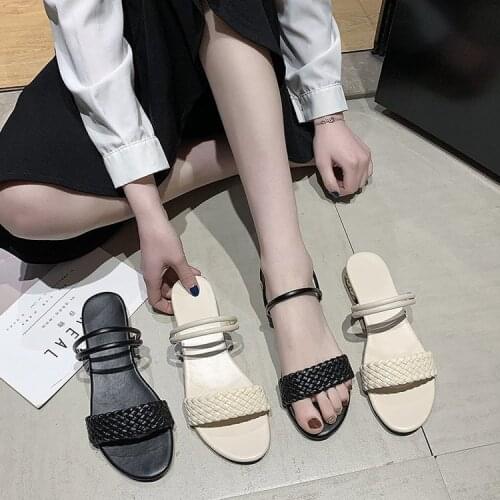 Sandals and Slippers Women 2021 New Fashion Womens Shoes Summer Plus Size One Word Flat Two Wear Sandals and Slippers Women